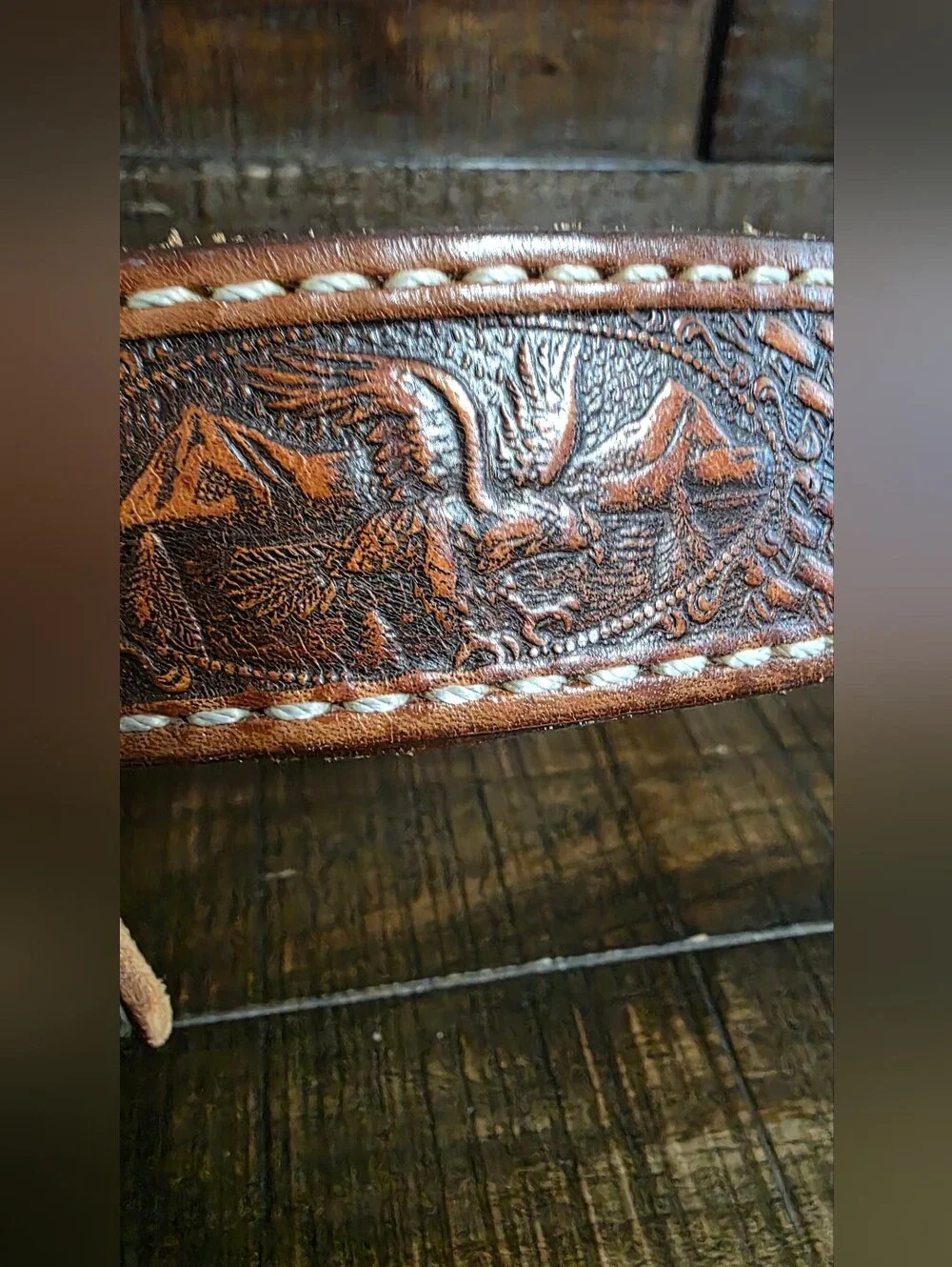 Western Belt Full Grain Tooled Leather Stamped Eagle Emblems 40.5